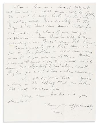 COPLAND, AARON. Three Autograph Letters Signed, Aaron, to Dear Drew,